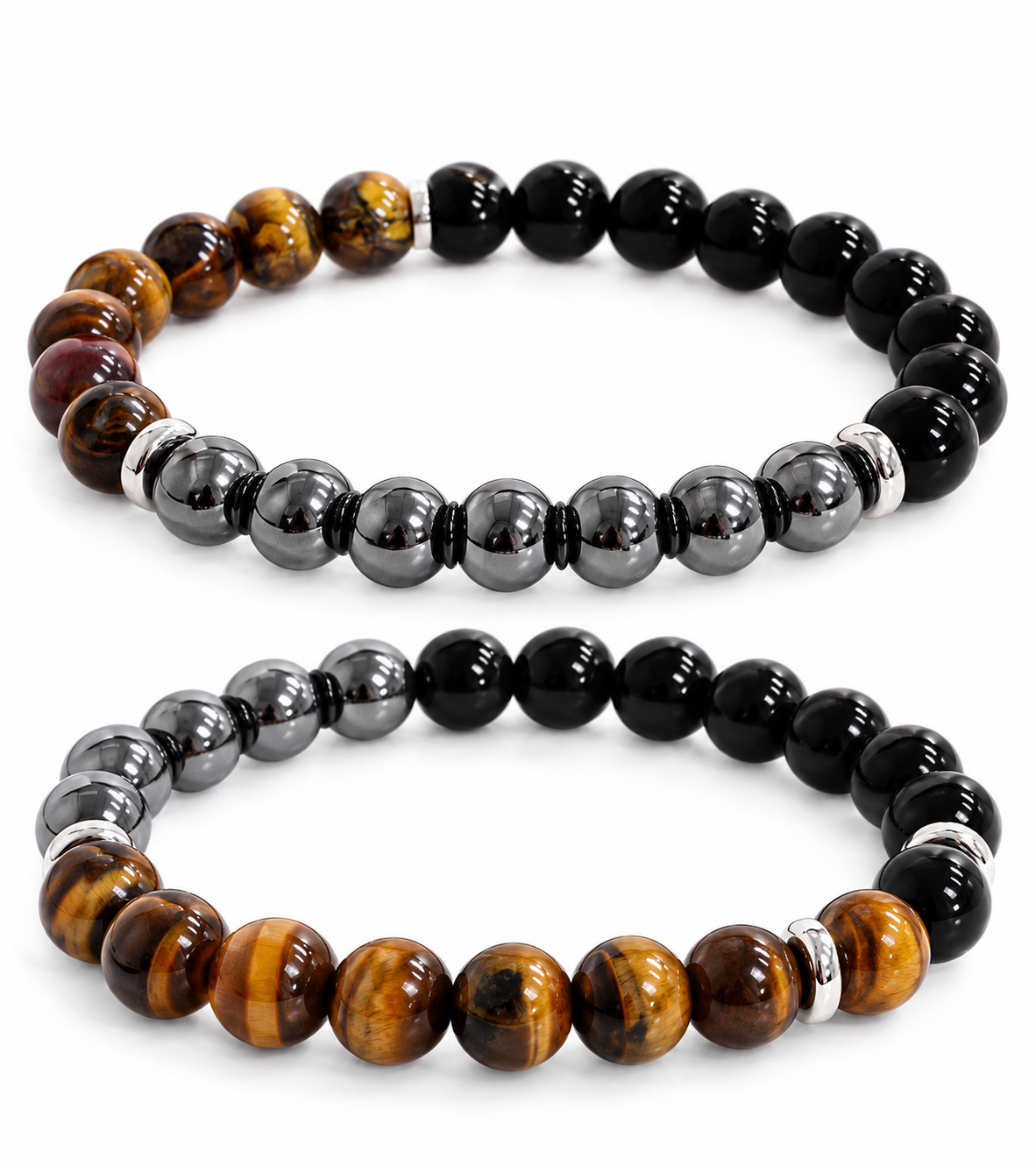 Men’s Tiger Eye-Inspired Beaded Stretch Bracelets – 2-Piece Set