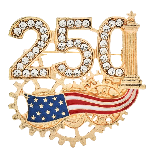 America 250 Crystal Rhinestone Brooch Pin | Patriotic USA Flag Lapel Pin