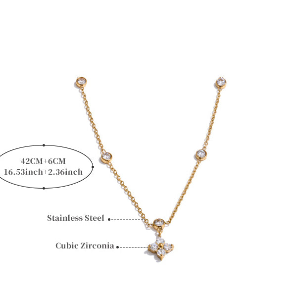 Gold Plated Stainless Steel Flower Necklace with Cubic Zirconia