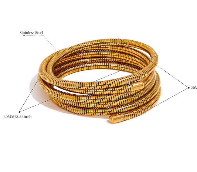 Stainless Steel Cobra Coil Gas Pipe Bracelet Wrap Bangle Tarnish Free