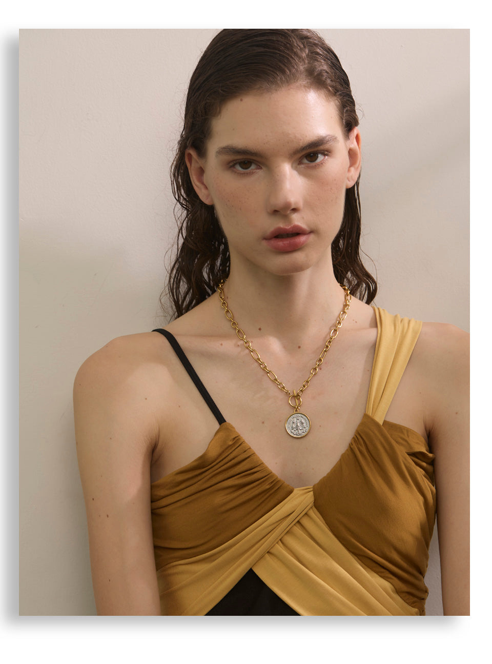 Angel Coin Toggle Chain Necklace Minimalist Statement Jewelry