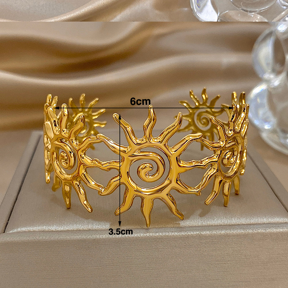 Gold Tone Sun Cuff Bracelet Celestial Boho Open Adjustable Statement Jewelry