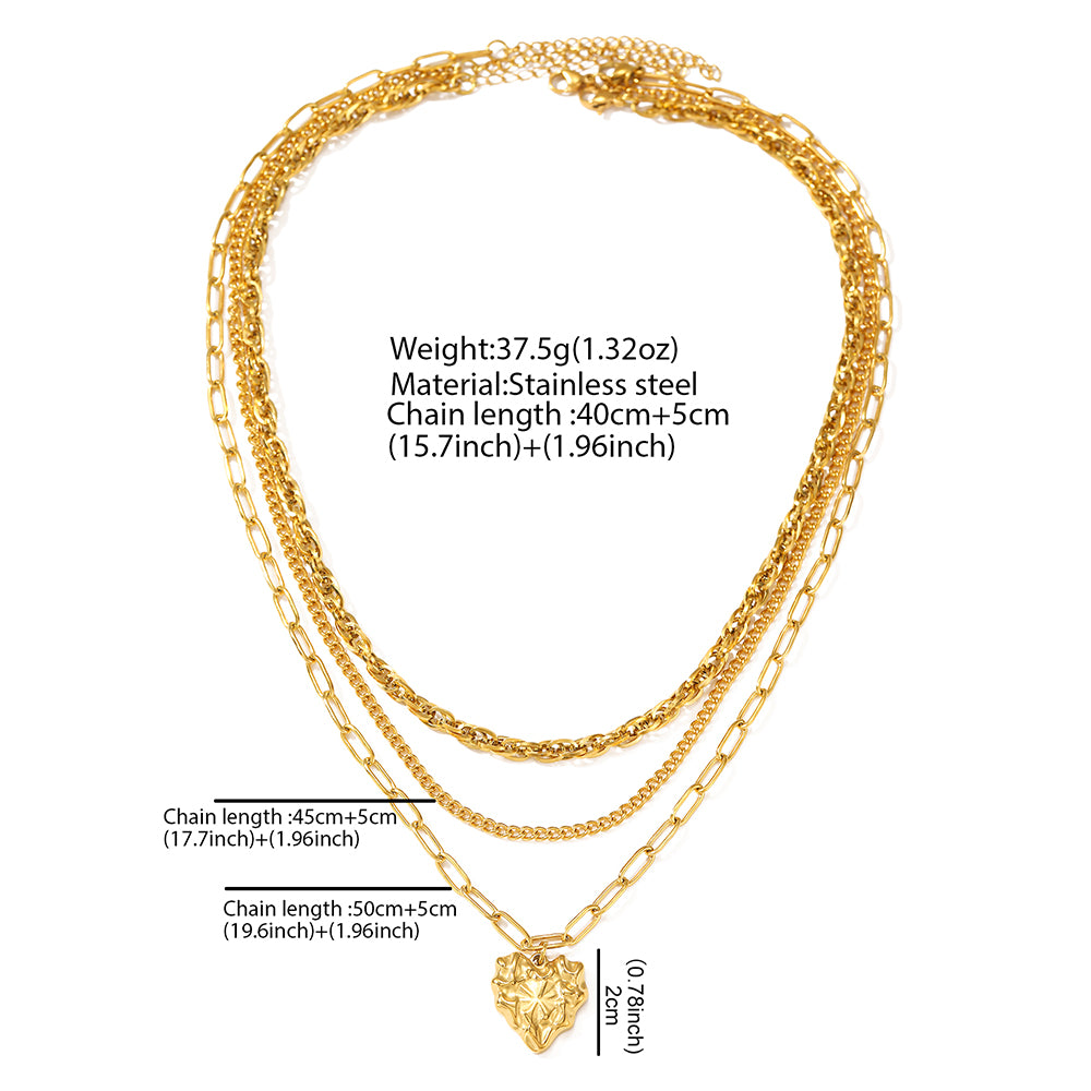 Layered Heart Pendant Necklace Set Stainless Steel Tarnish Resistant