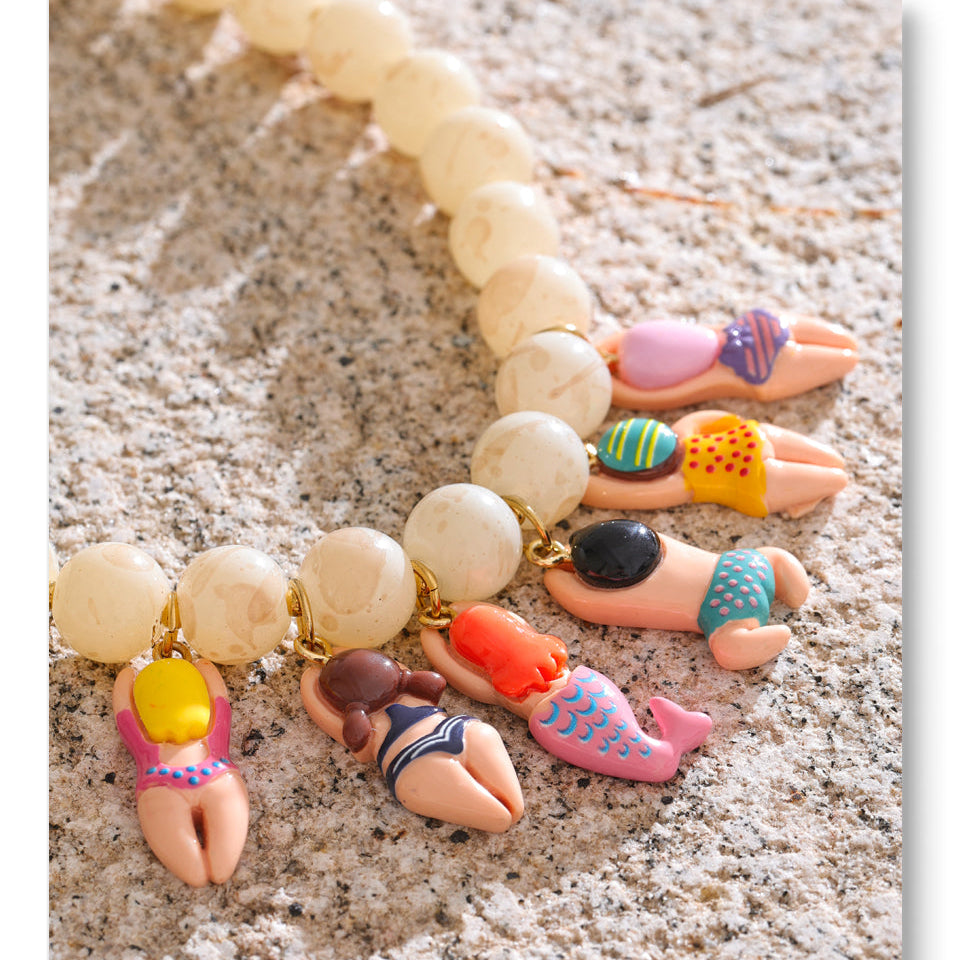Swimmer Girl Charm Beaded Necklace Fun Beach Summer Jewelry