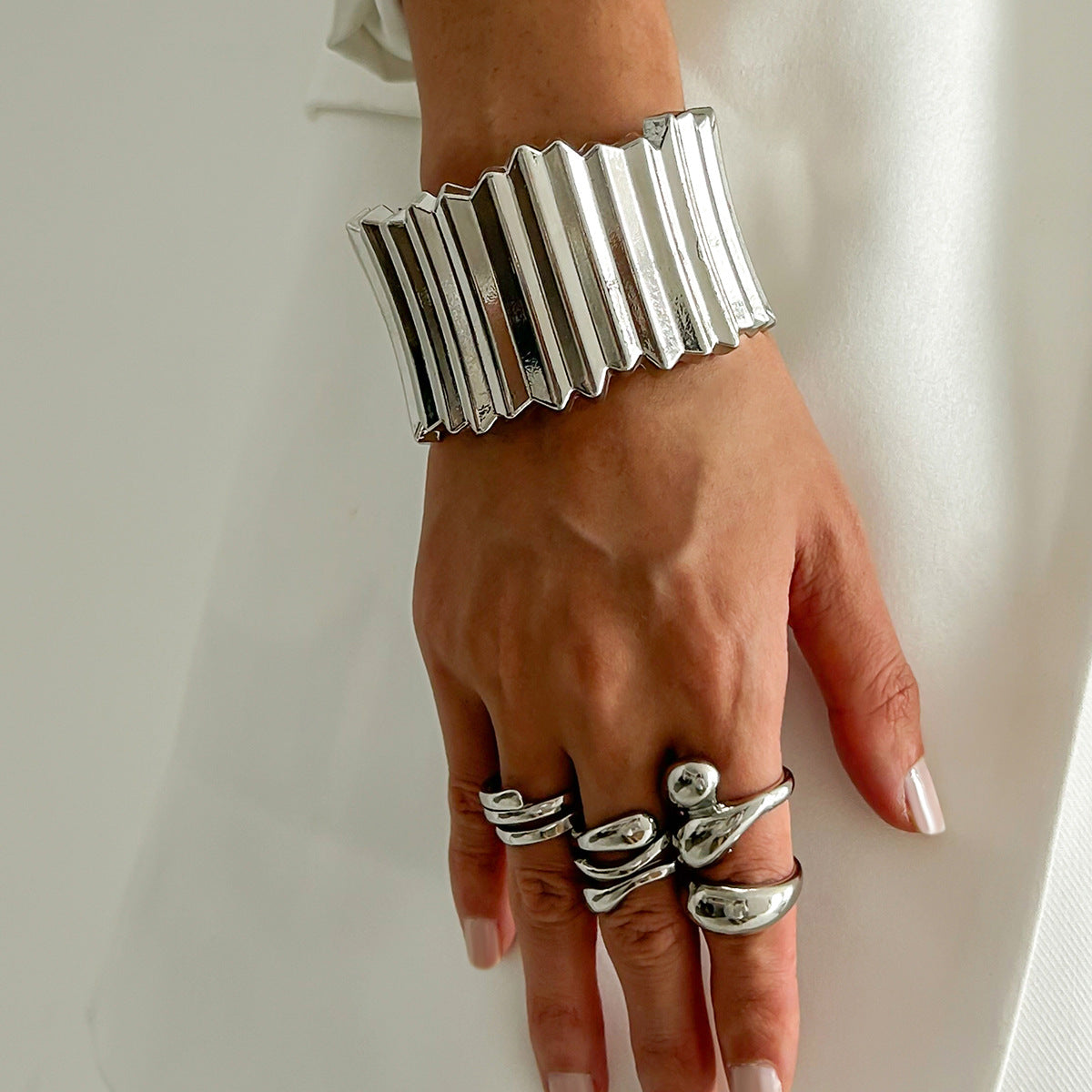 Corrugated Geometric Statement Bangle Bracelet Modern Minimalist Boho Chic Jewelry for Every Outfit