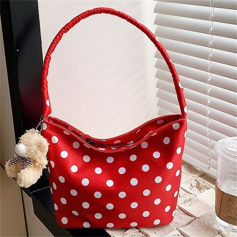 Trendy Polka Dot Shoulder Bag with Cute Teddy Bear Charm