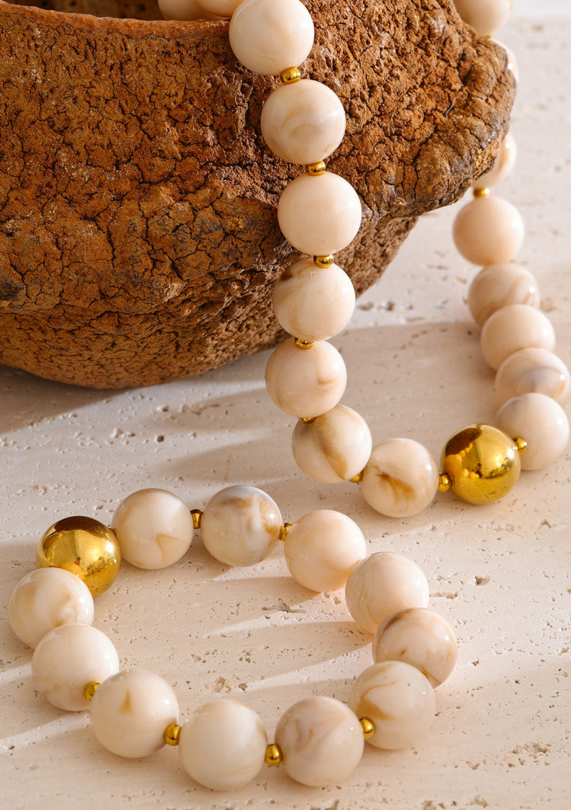 2pcs Resin Bead Necklace & Stretch Bracelet Set