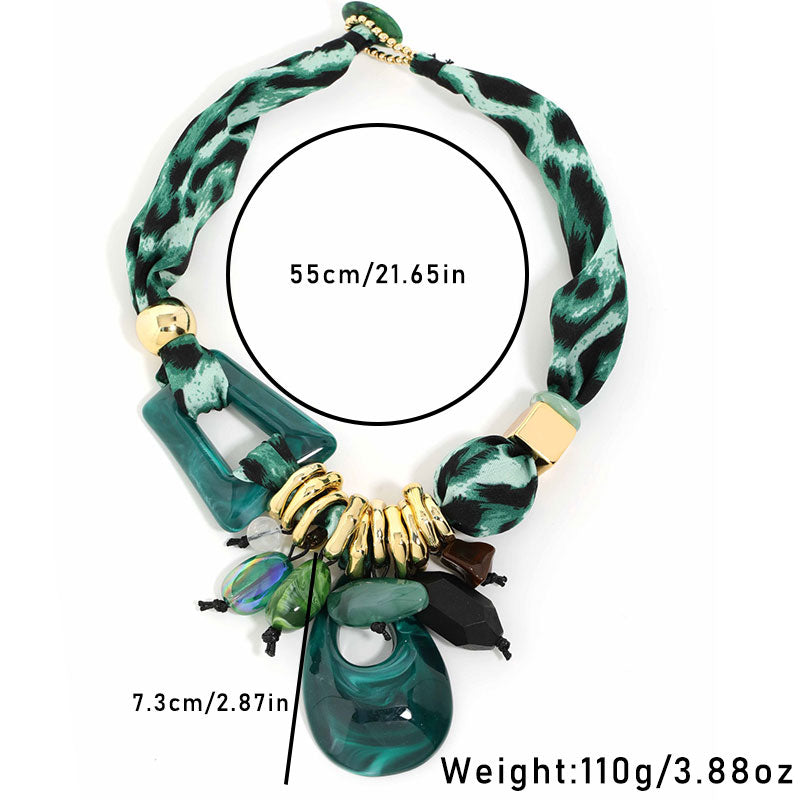 Fabric & Resin Statement Necklace Boho Artisan Chunky Pendant Jewelry for Women