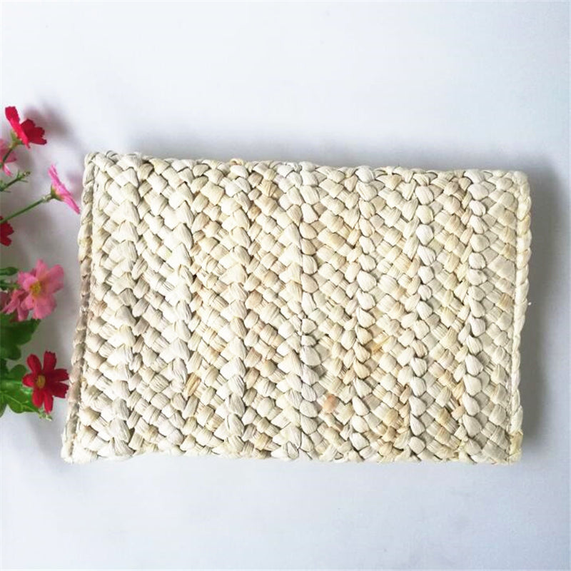 Women Woven Straw Envelope Clutch Bag Summer Beach Crossbody