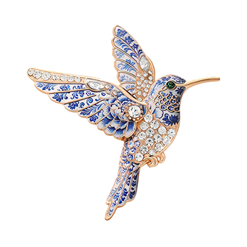 Hummingbird Rhinestone Enamel Brooch Pin Gold Tone Accessory