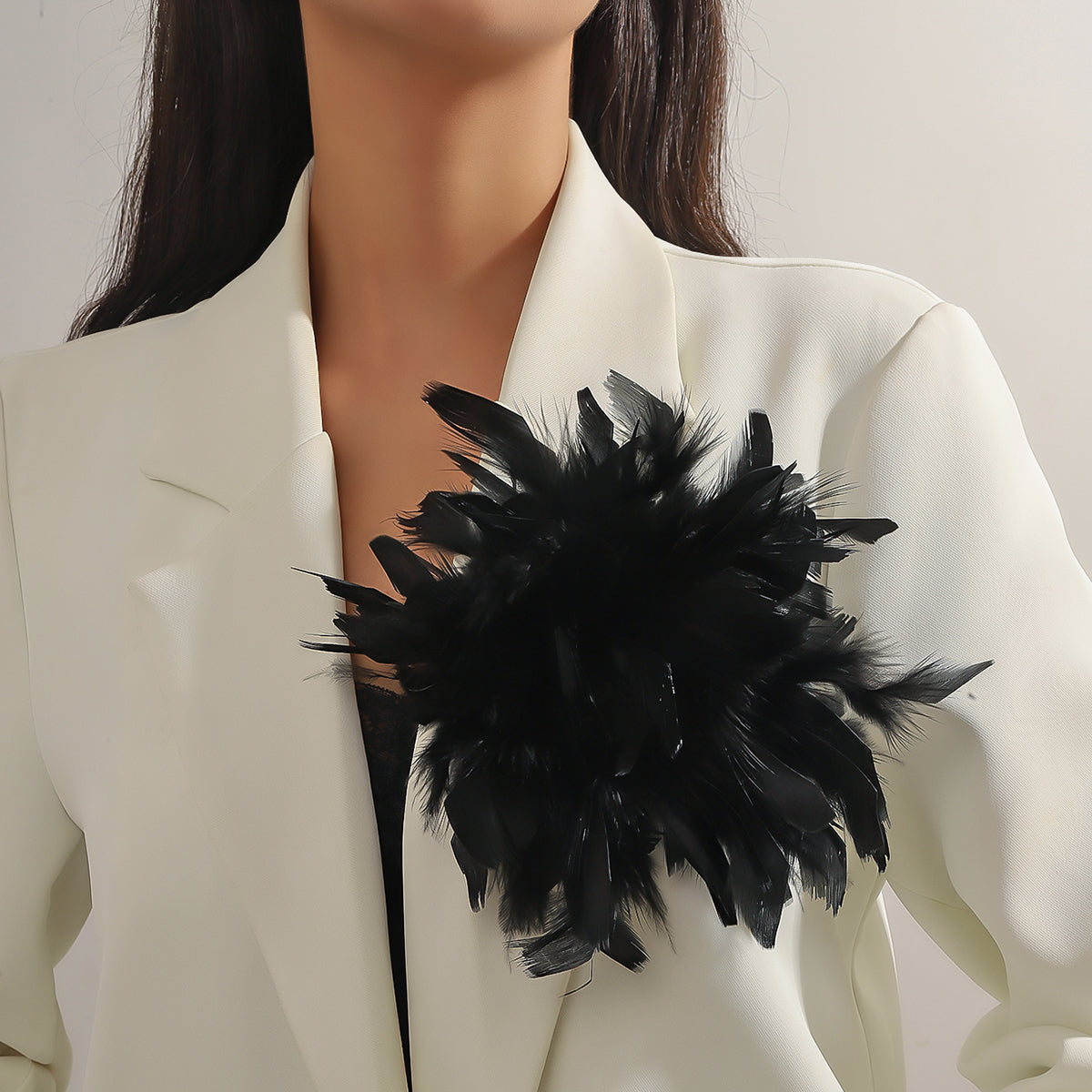 Black & Multicolor Feather Brooch Set – 2 Large Statement Pins
