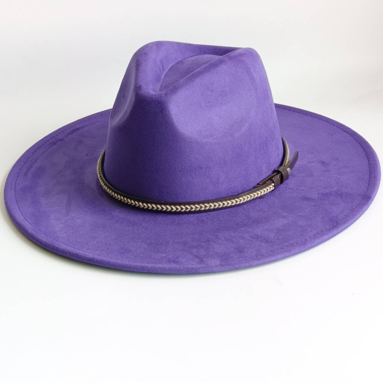 Women's Wide Brim Faux Suede Fedora Hat with Chain Band | Classic Rancher Hat