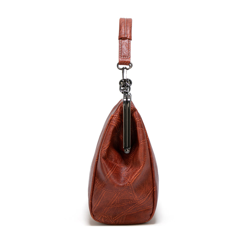 Vintage Kiss-Lock Crossbody Bag – Embossed Vegan Leather, 11" x 9"