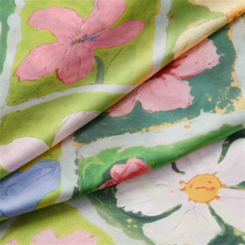 Floral Garden Silk-Feel Square Scarf | Women's Satin Bandana Wrap 27" x 27"