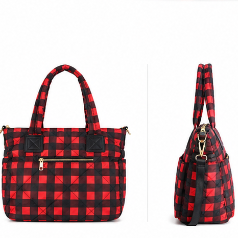 Buffalo Check Puffer Tote Bag – Women's Large Quilted Shoulder Bag