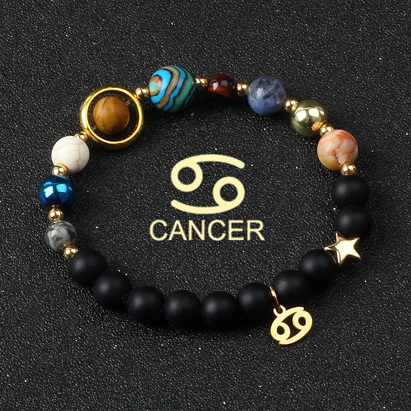 Cancer Zodiac Bracelet – Solar System Planets Beaded Astrology Jewelry Gift