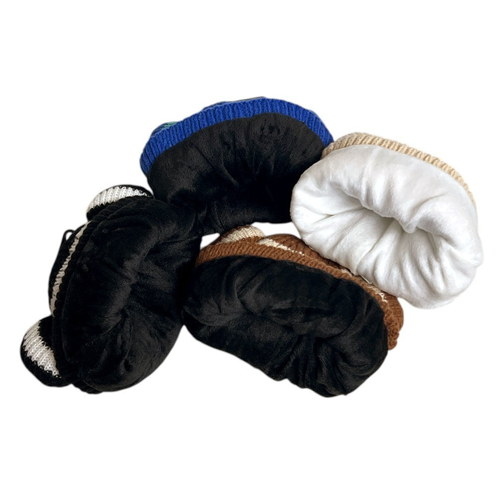 2-Pack Kids Striped Bear Ears Beanie Hats Set | Black/White & Beige/Black Sets