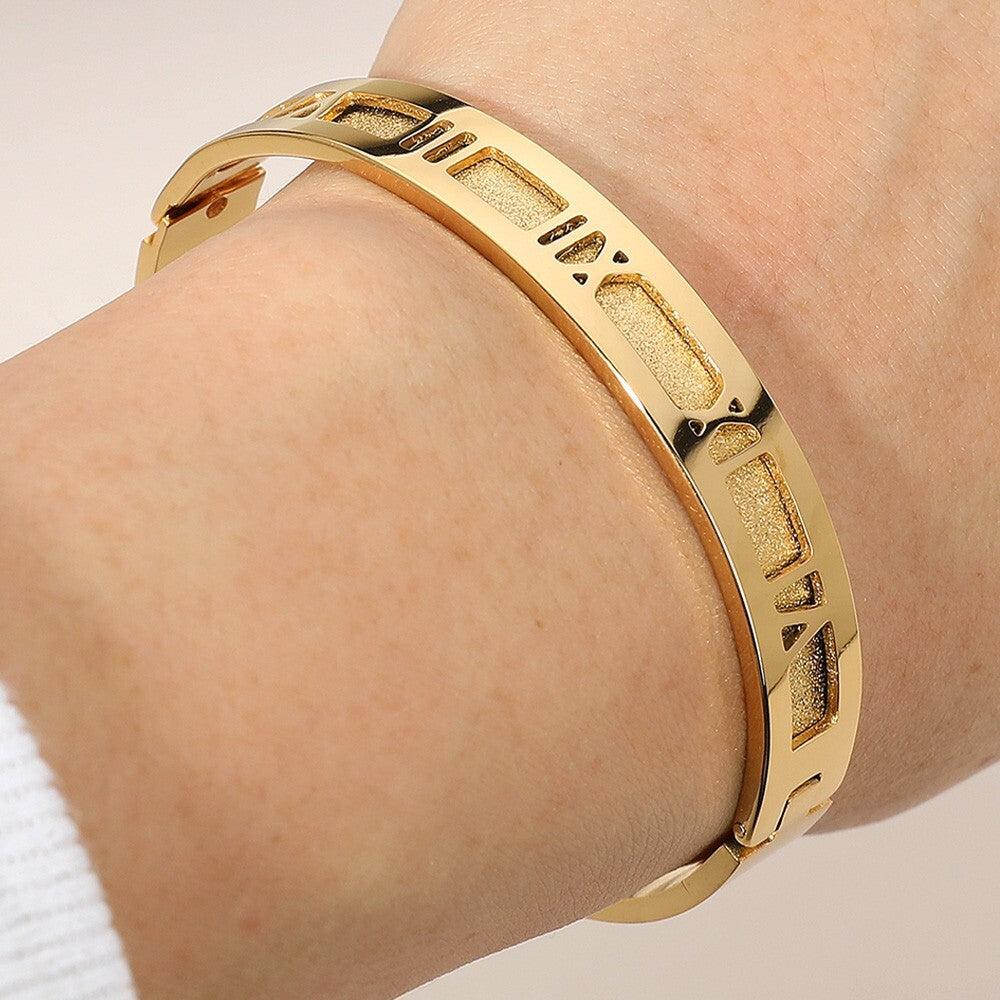 Stainless Steel Roman Numeral Hinged Bangle Bracelet for Women and Men