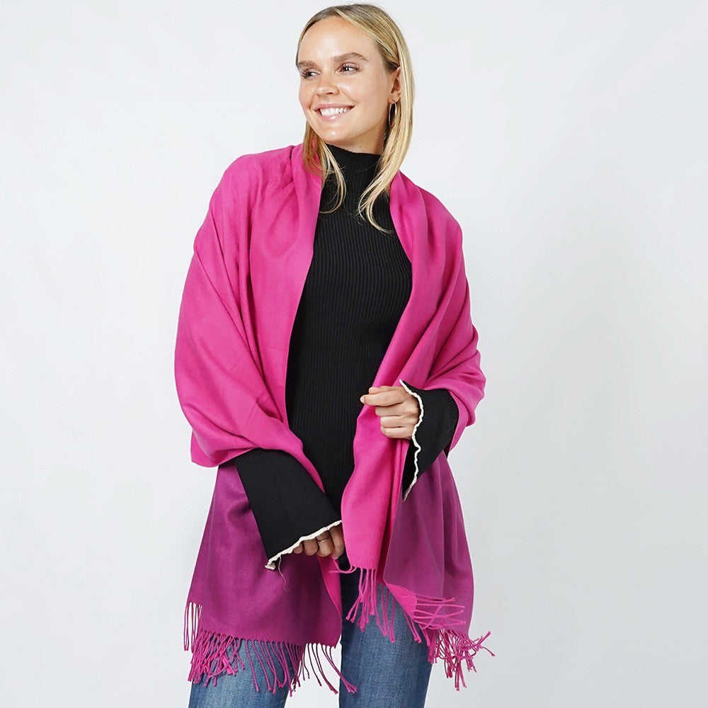 Reversible Solid Shawl Wrap Oblong Scarf for Women Soft Lightweight Two Tone