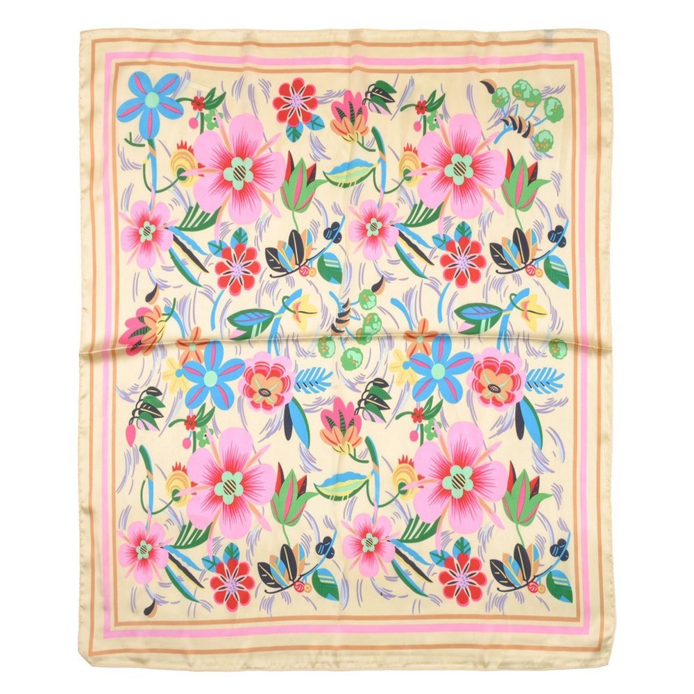 2 Piece Women's Floral Printed Square Silky Satin Bandana Neck Scarf 27.5"x27.5"