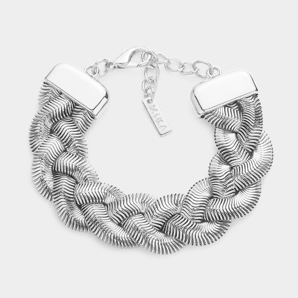 Braided Bracelet with Metal Chain Link Adjustable Fashion Jewelry Unisex Gift