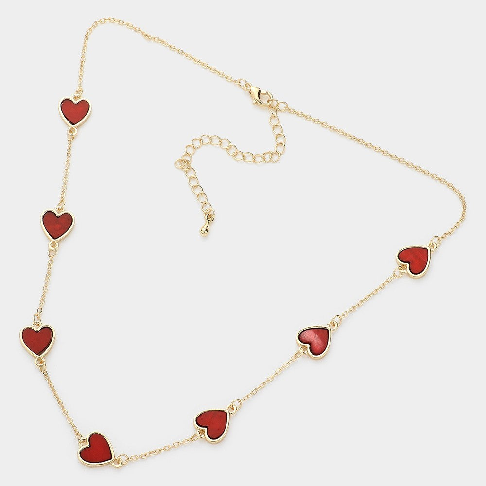 Red Multi Layer Beaded Statement Necklace Gold Accent Bold Chunky Jewelry