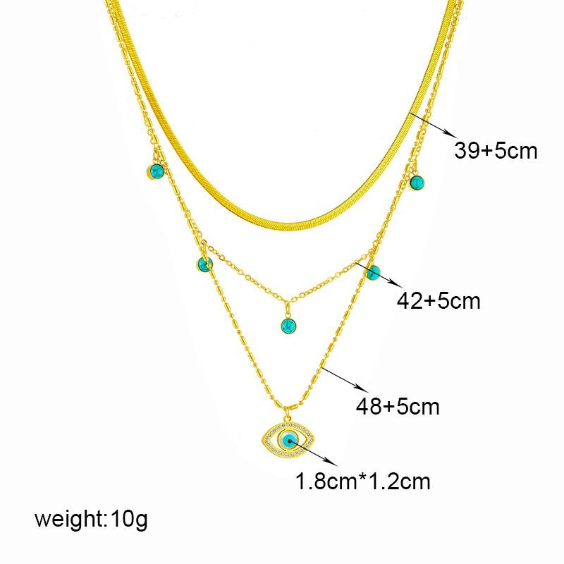 Evil Eye Layered Necklace Set Gold Plated Turquoise Snake Chain Pendant