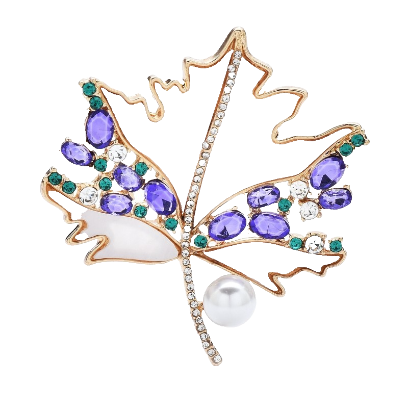 2pcs Maple Leaf Brooch Pin Cream Enamel Purple Rhinestone Faux Pearl Set