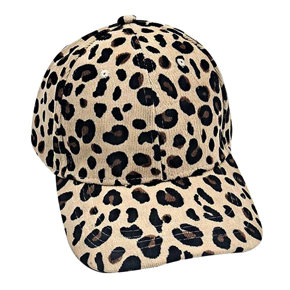 Leopard Print Textured Polyester Adjustable Baseball Cap Fashion Hat One Size
