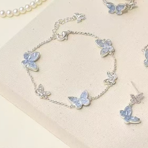 Dainty Butterfly Jewelry Set Silver Plated Bracelet and Necklace Gift for Women