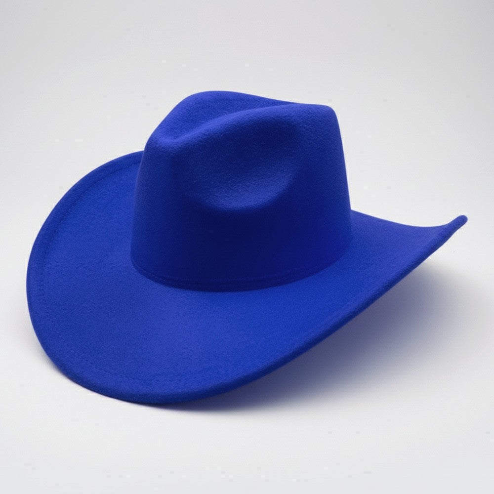 Vibrant Royal Blue Felt Cowboy Hat Wide Brim Western Fedora Style
