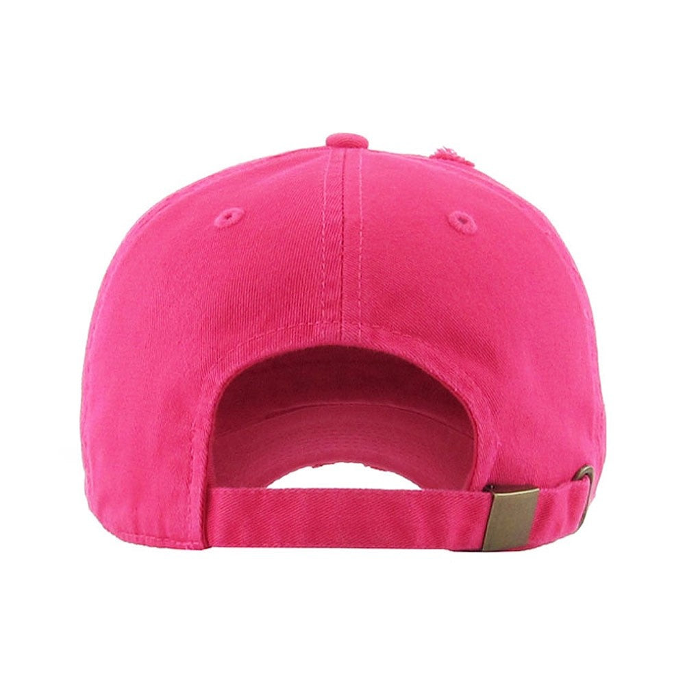 Hot Pink Distressed Baseball Cap Comfortable Adjustable Sun Hat