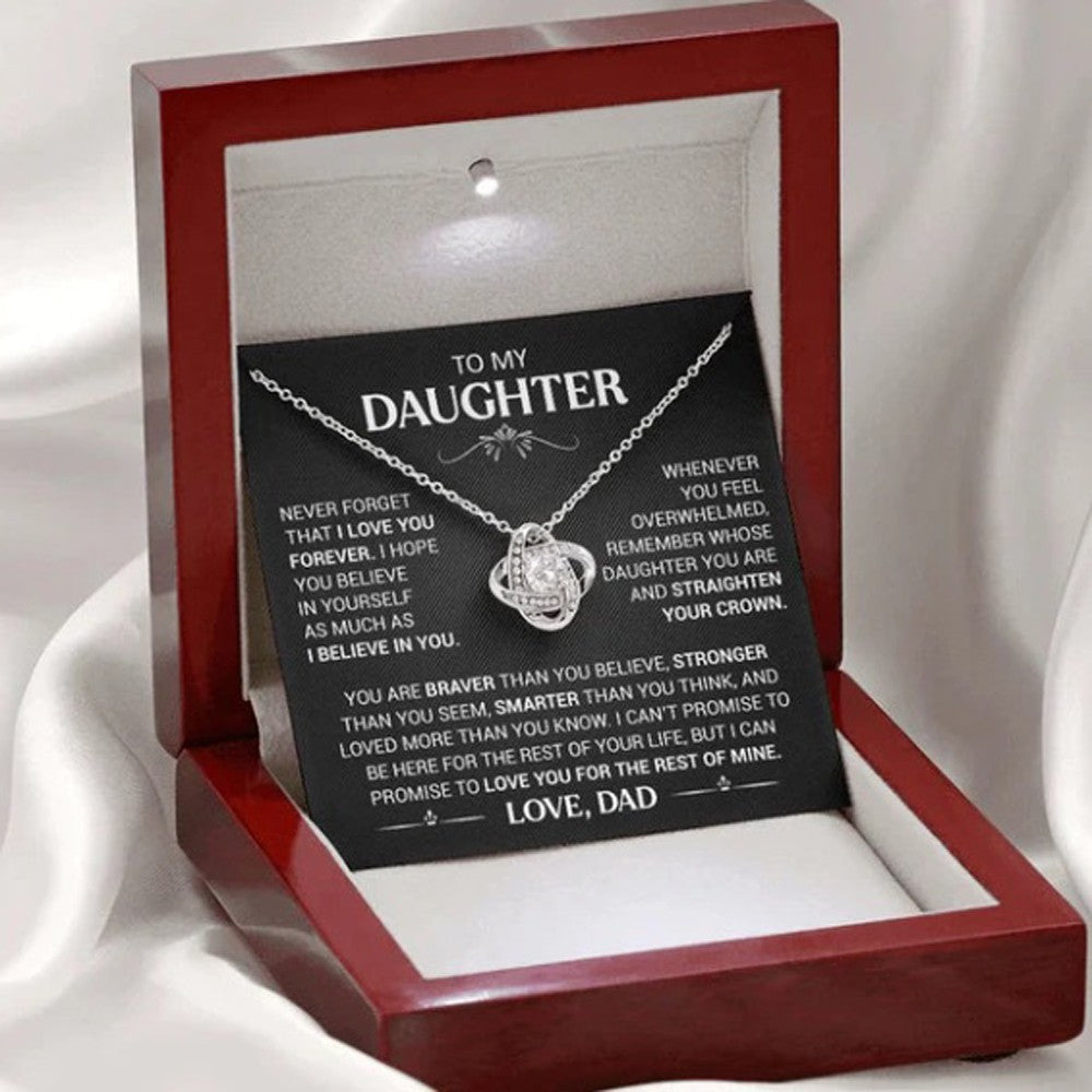 To My Daughter Love Knot Necklace From Dad Straighten Your Crown Gift Box