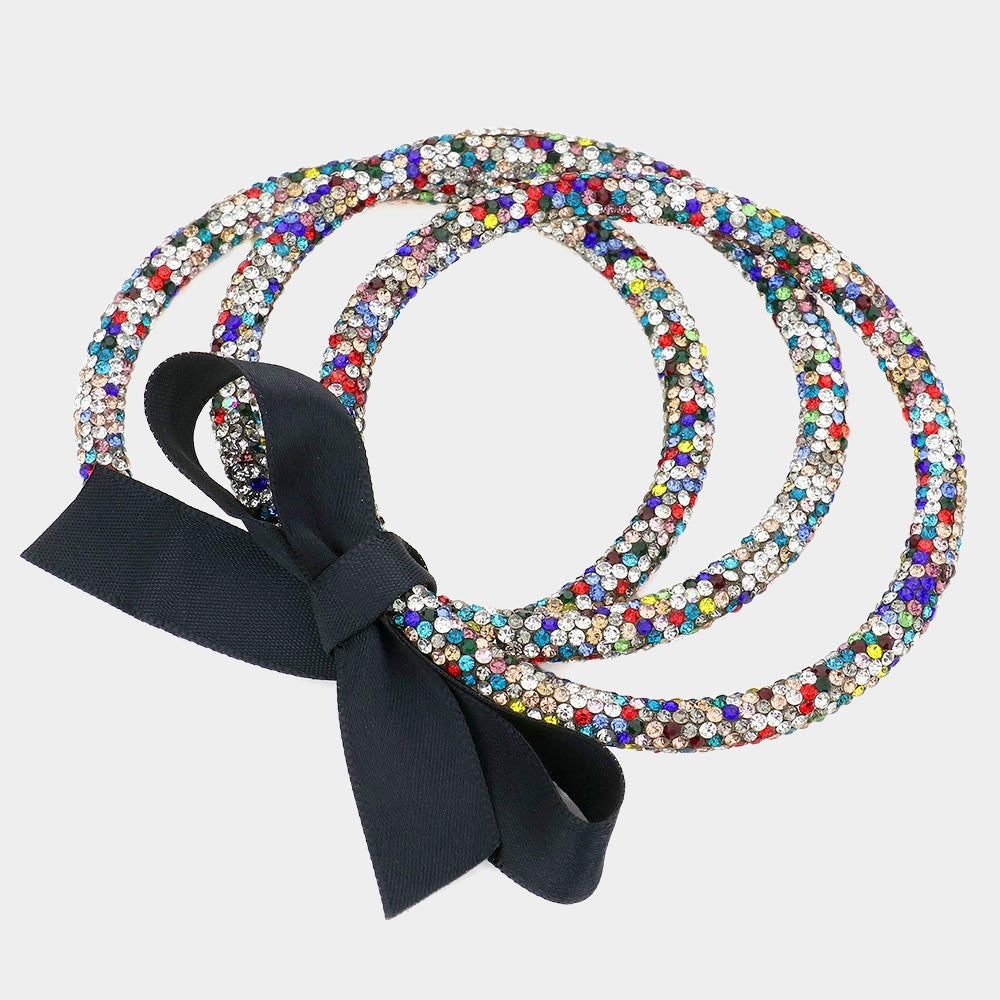 3PCS Rhinestone Bangle Set Layered Stackable Bracelets Multicolored Jewelry