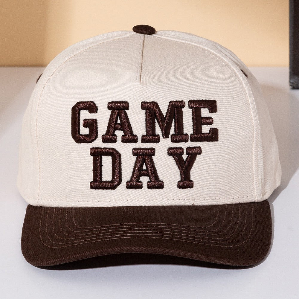 Game Day Cream & Brown Structured Baseball Cap Hat Collegiate Varsity Style