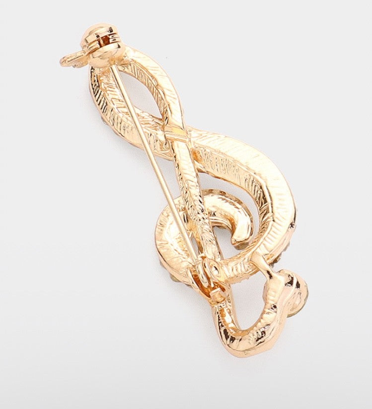 2pcs Gold Treble Clef Musical Note Crystal Rhinestone Brooch Pin Music Set