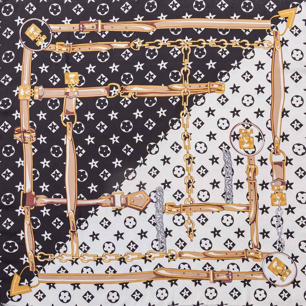 Luxury Monogram Chain Print Square Silk-Feel Head Neck Scarf Wrap 27.5x27.5 Inch
