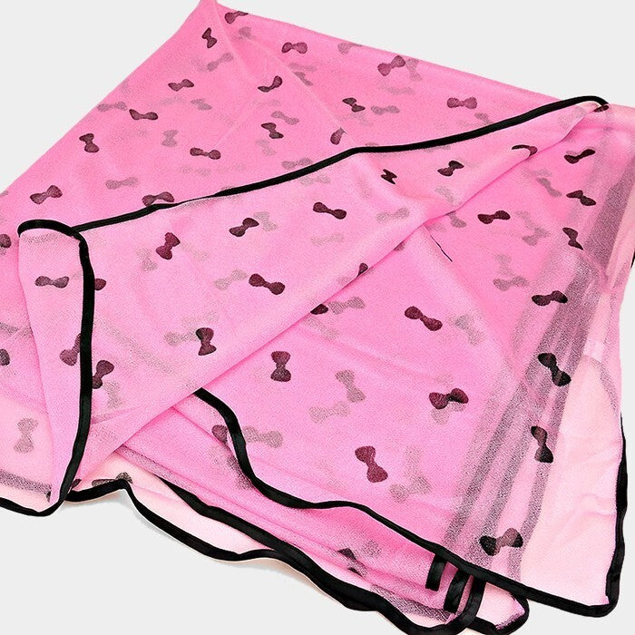 Bow Print Lightweight Fashion Scarf for Women Oblong Neck Wrap or Headscarf Pink