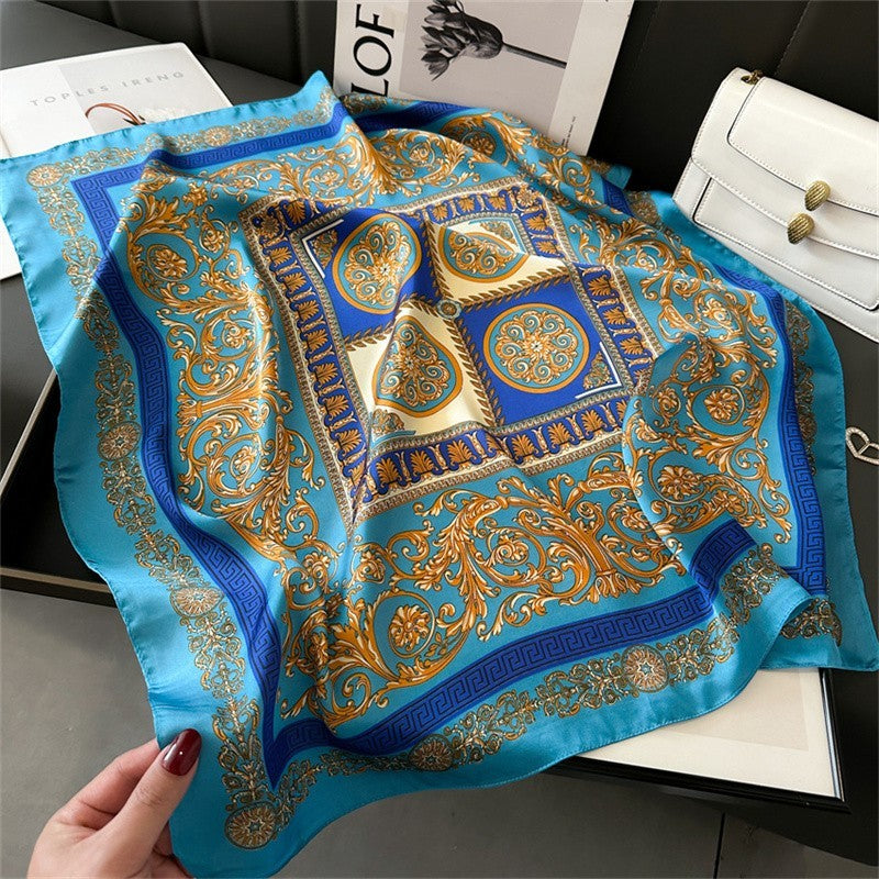 Printed Silk Square Scarf for Women 27.5x27.5 Inches Luxury Headband Neck Shawl