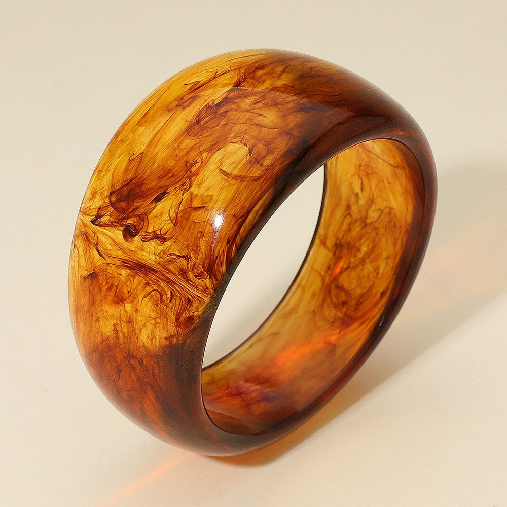 Bold Wide Celluloid Acetate Bangle Bracelet Brown Statement Jewelry for Women