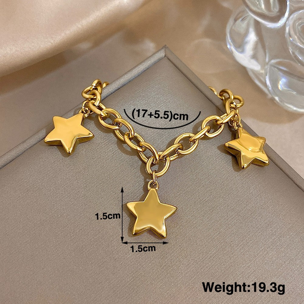 2pcs Gold Silver Star Charm Bracelet Set Chain Link Adjustable Jewelry