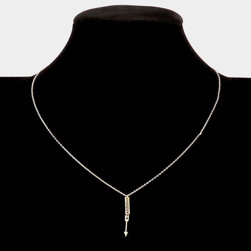 Fearless Arrow Bar Pendant Necklace Gold Tone Brass Gift Inspirational Jewelry