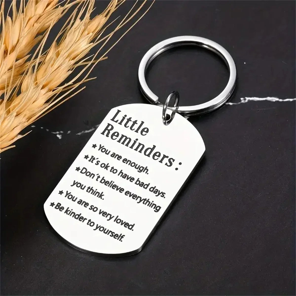 2PC "Little Reminders" Engraved Stainless Steel Inspirational Keychain Gift Set