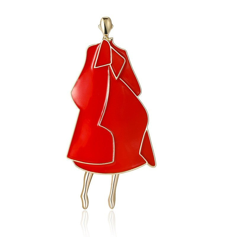 2PC Abstract Fashion Lady Enamel Brooch Set Red & Black Gold Tone Pin New