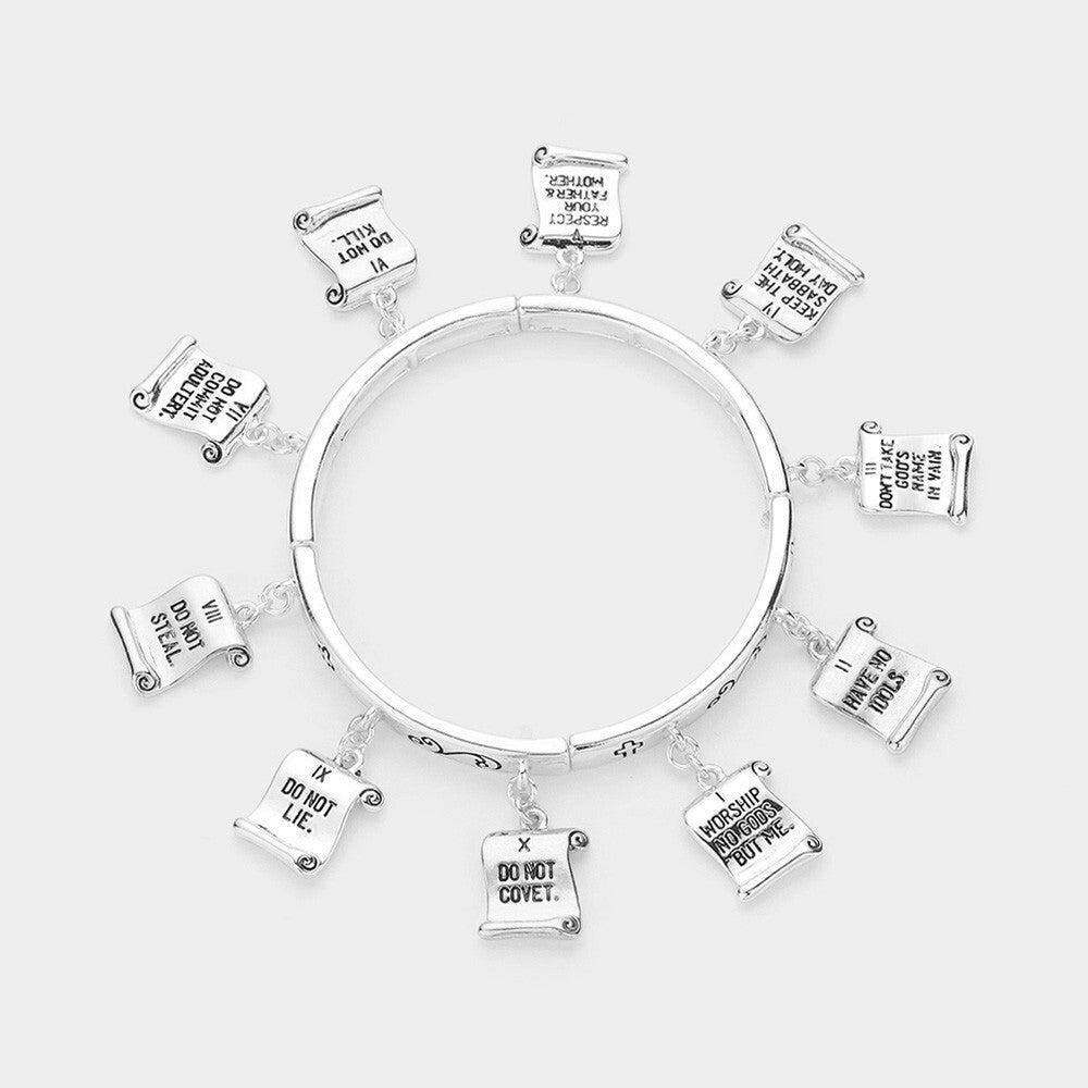 Ten Commandments Charm Bracelet Religious Jewelry Christian Gift