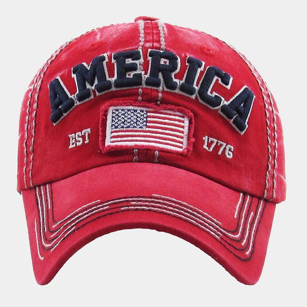 Vintage USA American Flag Baseball Cap Adjustable Distressed Patriotic Hat