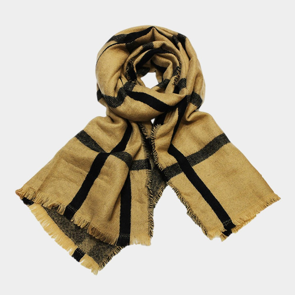 Stylish Soft Checkered Scarf Yellow Black Plaid Wrap Shawl Winter Fall Fashion A