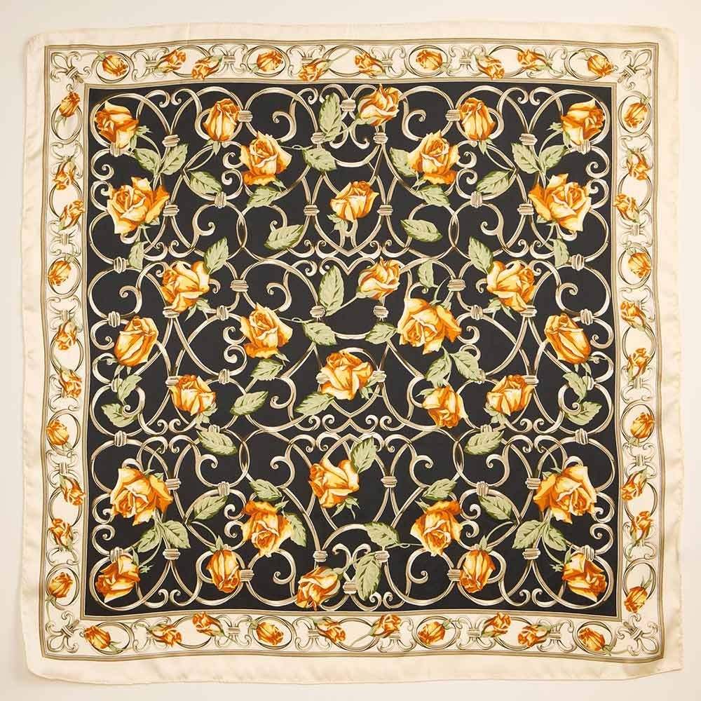 Vintage Rose Chain Border Printed Square Silky Satin Scarf 100% Polyester 25x25"