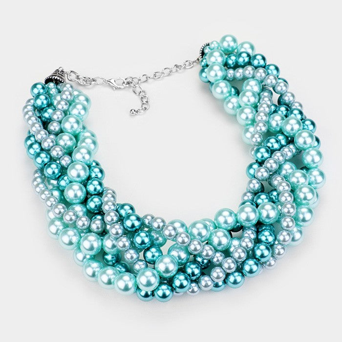 Braided Multi Strand Pearl Statement Necklace for Women Wedding Evening Party