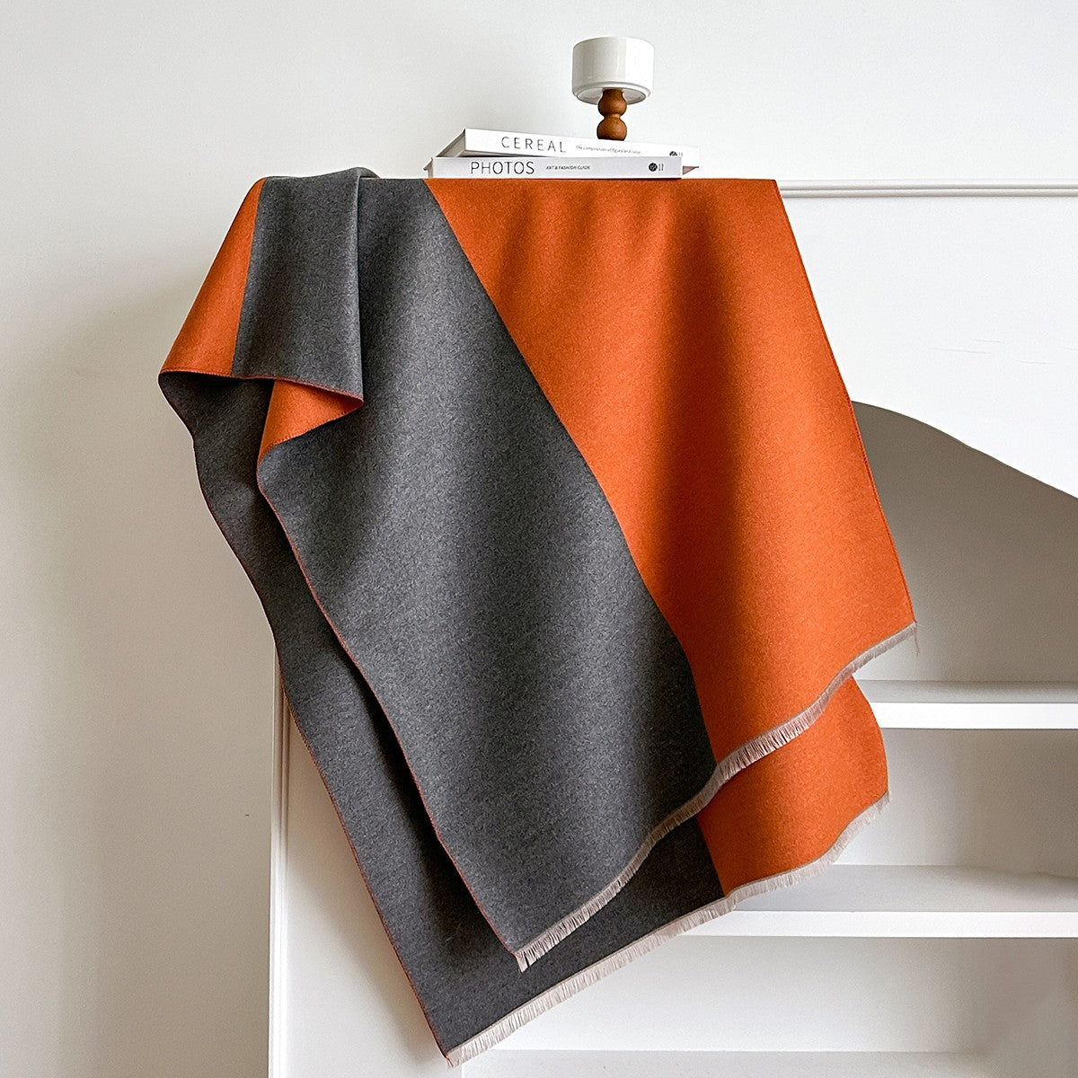 Soft Cashmere Feel Polyester Scarf Wrap Shawl 70 x 27.5 Inch Orange Gray
